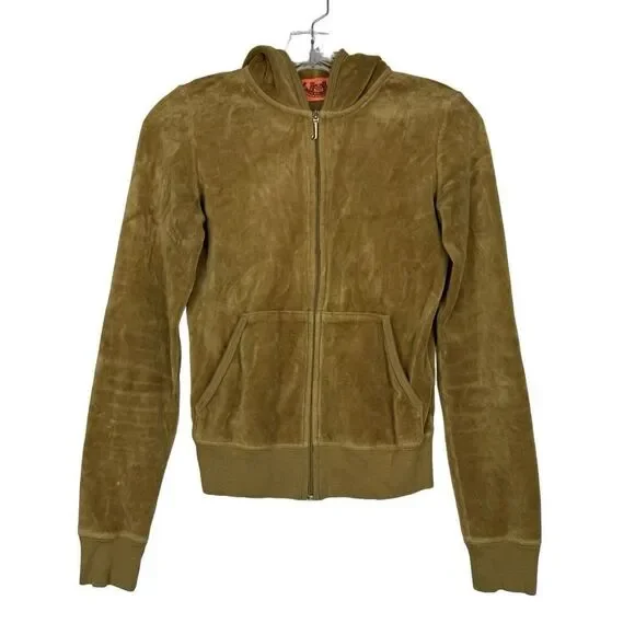 Vintage Juicy Couture Track Jacket S Brown Velour Spell Out Zip Hoodie Y2K USA - Picture 4 of 10